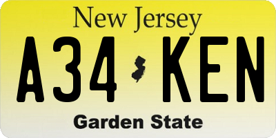 NJ license plate A34KEN