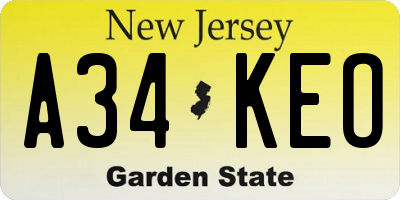 NJ license plate A34KEO