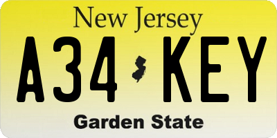 NJ license plate A34KEY