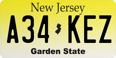 NJ license plate A34KEZ
