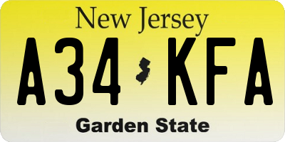NJ license plate A34KFA