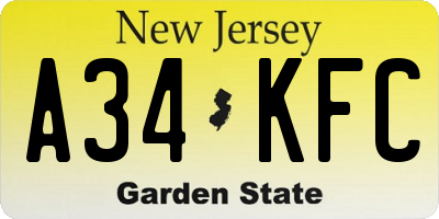 NJ license plate A34KFC