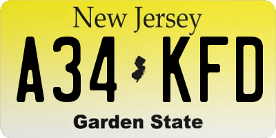 NJ license plate A34KFD