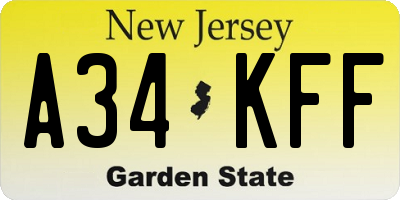 NJ license plate A34KFF