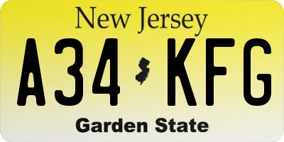 NJ license plate A34KFG