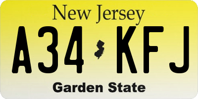 NJ license plate A34KFJ
