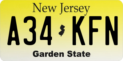 NJ license plate A34KFN