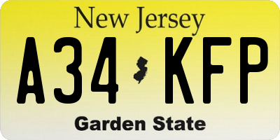 NJ license plate A34KFP