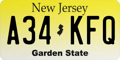 NJ license plate A34KFQ