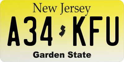 NJ license plate A34KFU