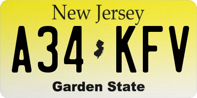 NJ license plate A34KFV