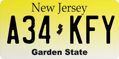 NJ license plate A34KFY