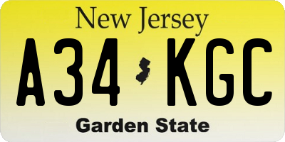 NJ license plate A34KGC