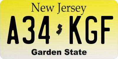NJ license plate A34KGF