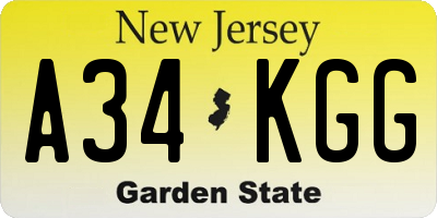 NJ license plate A34KGG