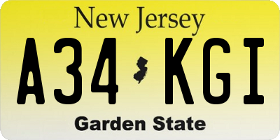 NJ license plate A34KGI