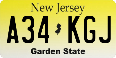 NJ license plate A34KGJ
