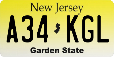 NJ license plate A34KGL