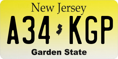 NJ license plate A34KGP