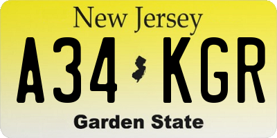 NJ license plate A34KGR