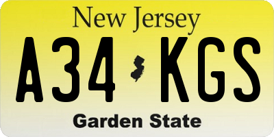 NJ license plate A34KGS