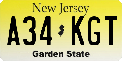 NJ license plate A34KGT