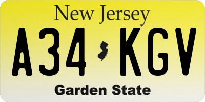 NJ license plate A34KGV