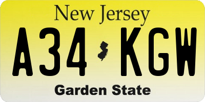 NJ license plate A34KGW