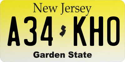 NJ license plate A34KHO