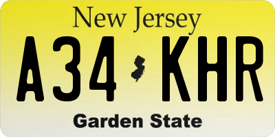 NJ license plate A34KHR