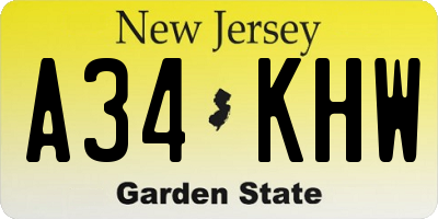 NJ license plate A34KHW