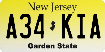 NJ license plate A34KIA