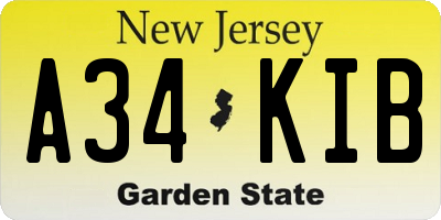 NJ license plate A34KIB