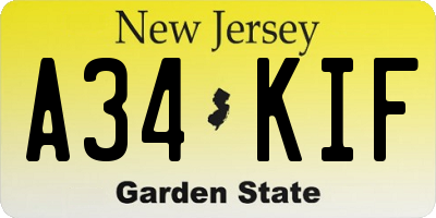NJ license plate A34KIF
