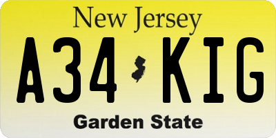 NJ license plate A34KIG