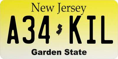 NJ license plate A34KIL