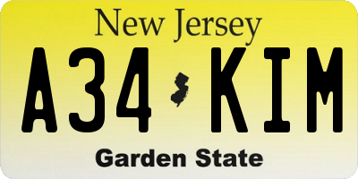 NJ license plate A34KIM