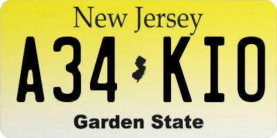 NJ license plate A34KIO