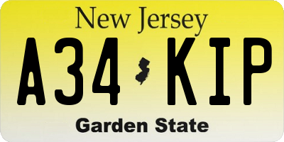NJ license plate A34KIP