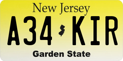 NJ license plate A34KIR