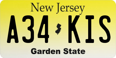 NJ license plate A34KIS