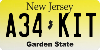 NJ license plate A34KIT