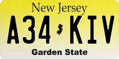 NJ license plate A34KIV
