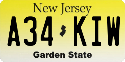 NJ license plate A34KIW