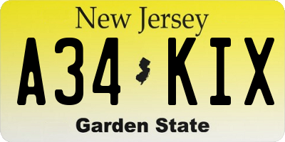 NJ license plate A34KIX