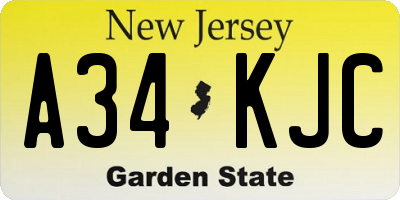 NJ license plate A34KJC