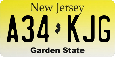NJ license plate A34KJG