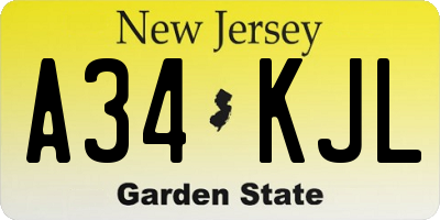 NJ license plate A34KJL