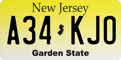 NJ license plate A34KJO