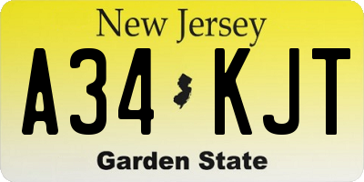 NJ license plate A34KJT
